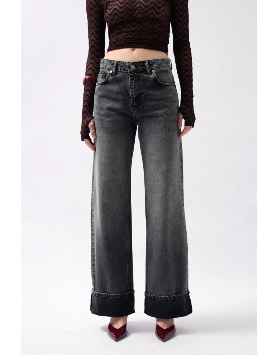 Paça Katlamalı Yüksek Bel Jean