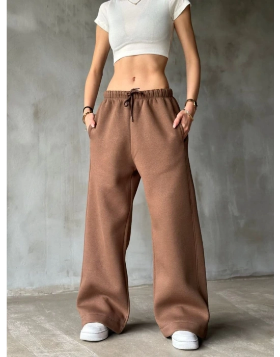 Palazzo Bol Paça Eşofman Pantolon  Kahve