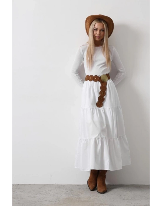 Pamuklu Beli astikli Etek  Beyaz