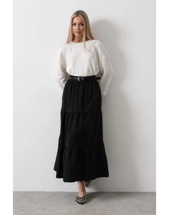 Pamuklu Beli Lastikli Etek  Siyah