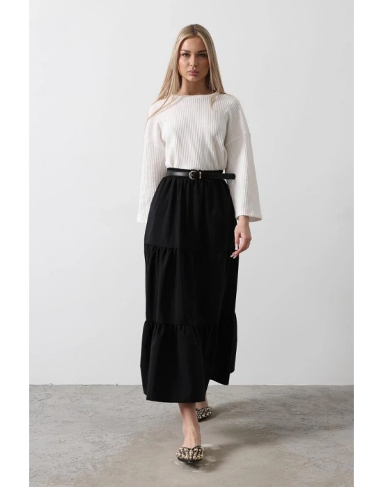 Pamuklu Beli Lastikli Etek  Siyah