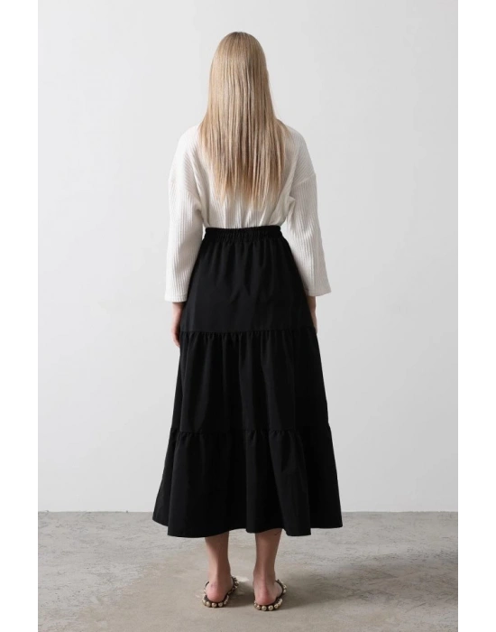 Pamuklu Beli Lastikli Etek  Siyah