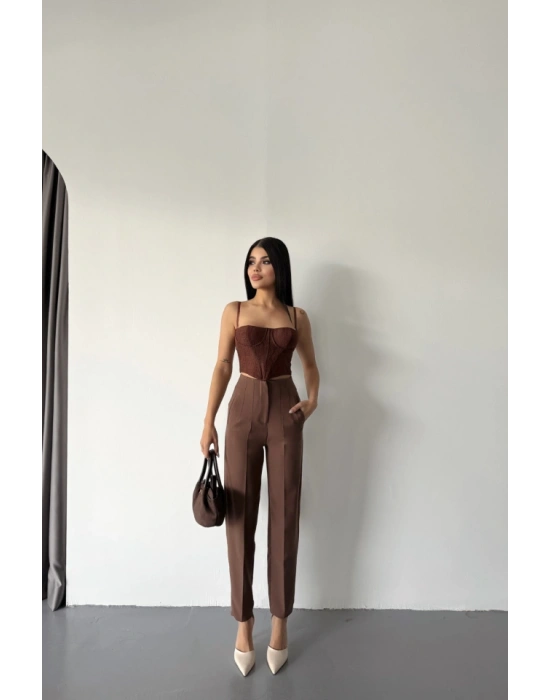 PANTOLON PENLİ ATLA KUMAŞ  Kahverengi