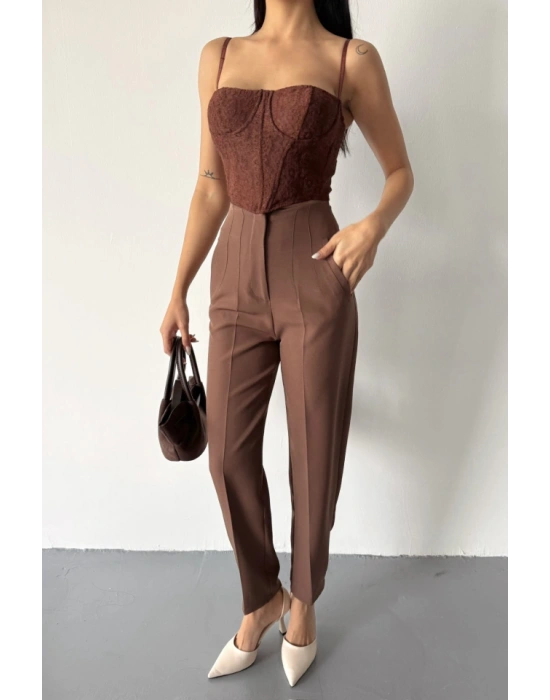 PANTOLON PENLİ ATLA KUMAŞ  Kahverengi