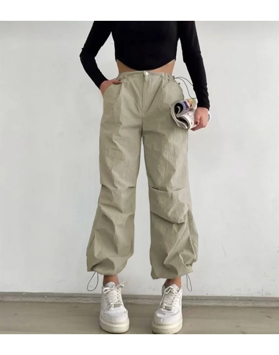 Paraşüt Kumaş Beli Lastikli PantalonTaş