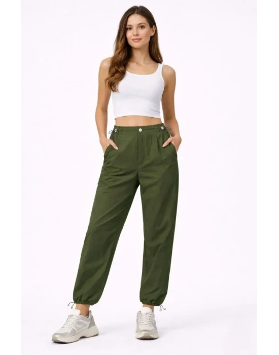 Paraşüt Kumaş Pantolon Bel Ve Paça Ayarlanabilir astikli por Pantolon  Haki