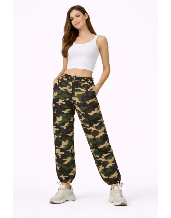 Paraşüt Kumaş Pantolon Bel Ve Paça Ayarlanabilir Lastikli Spor Pantolon  Kamuflaj