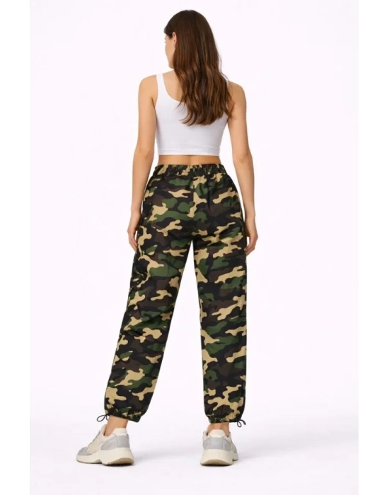 Paraşüt Kumaş Pantolon Bel Ve Paça Ayarlanabilir Lastikli Spor Pantolon  Kamuflaj