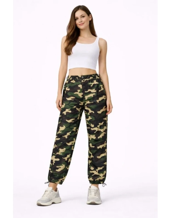 Paraşüt Kumaş Pantolon Bel Ve Paça Ayarlanabilir Lastikli Spor Pantolon  Kamuflaj