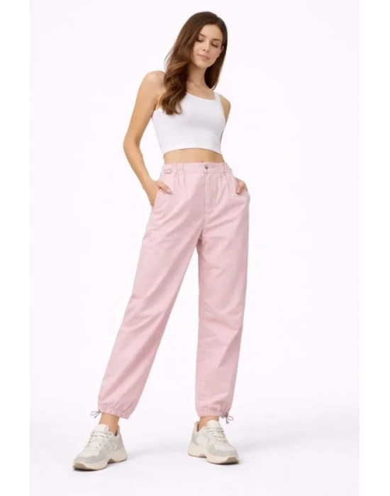 Paraşüt Kumaş Pantolon Bel Ve Paça Ayarlanabilir astikli por Pantolon  Toz Pembe