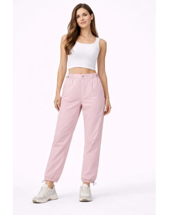 Paraşüt Kumaş Pantolon Bel Ve Paça Ayarlanabilir astikli por Pantolon  Toz Pembe
