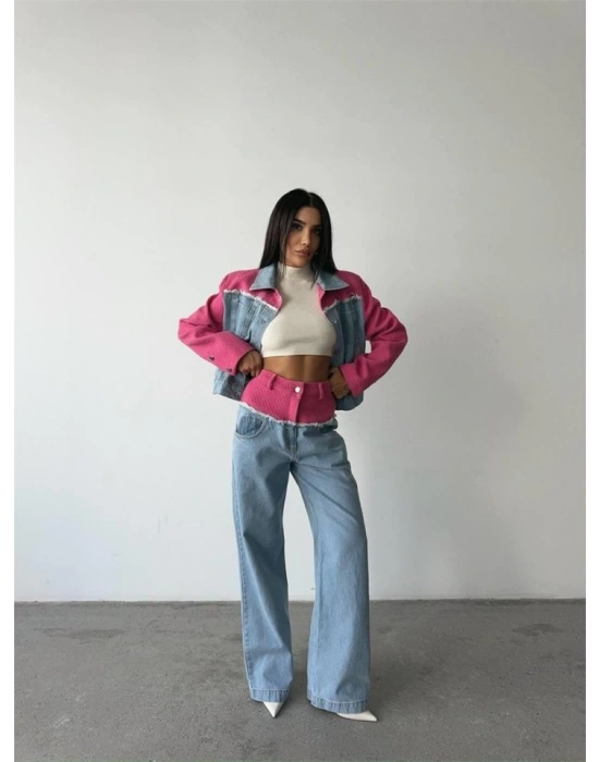 PARÇALI KOT CEKET  PANTOLON TAKI  Fuşya