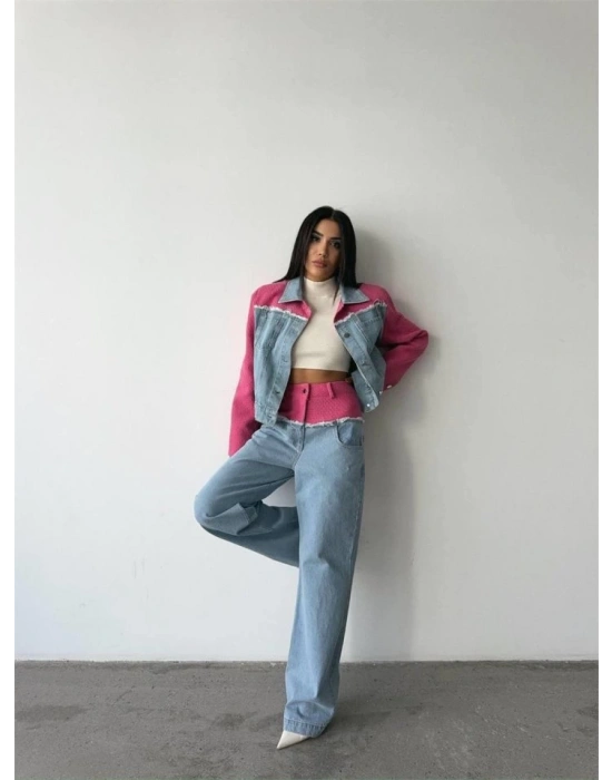 PARÇALI KOT CEKET  PANTOLON TAKI  Fuşya