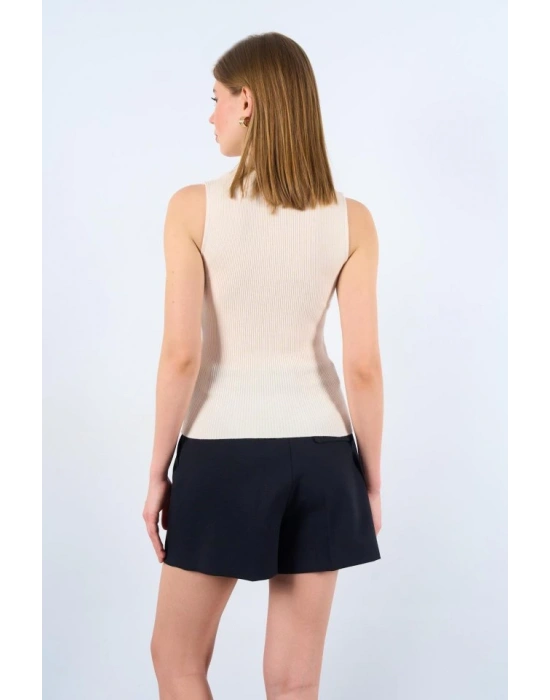 Patlı Düğmeli Triko Atlet  Beyaz Kayısı