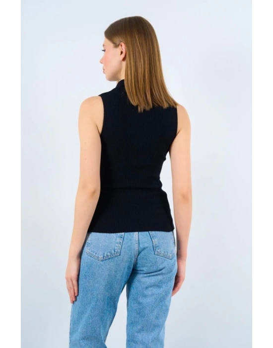 Patlı Düğmeli Triko Atlet  Siyah