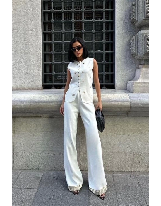 Paulo Gold Düğmeli Yelek Pantolon Takım 9976