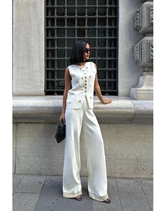 Paulo Gold Düğmeli Yelek Pantolon Takım 9976