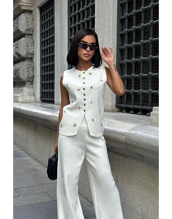 Paulo Gold Düğmeli Yelek Pantolon Takım 9976