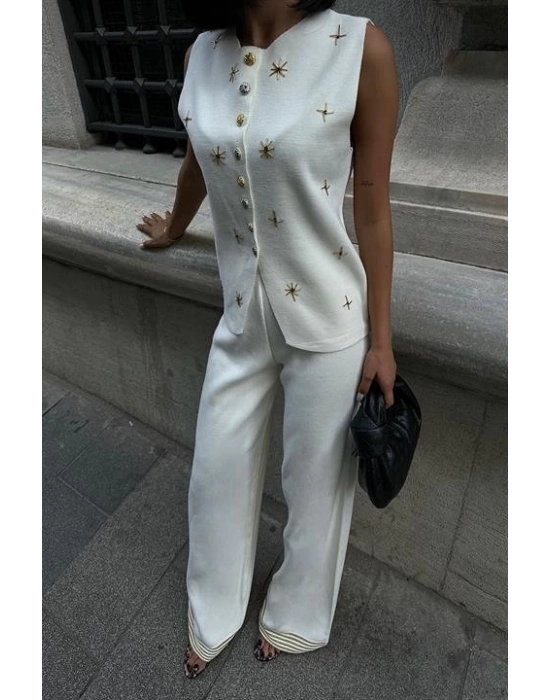 Paulo Gold Düğmeli Yelek Pantolon Takım 9976