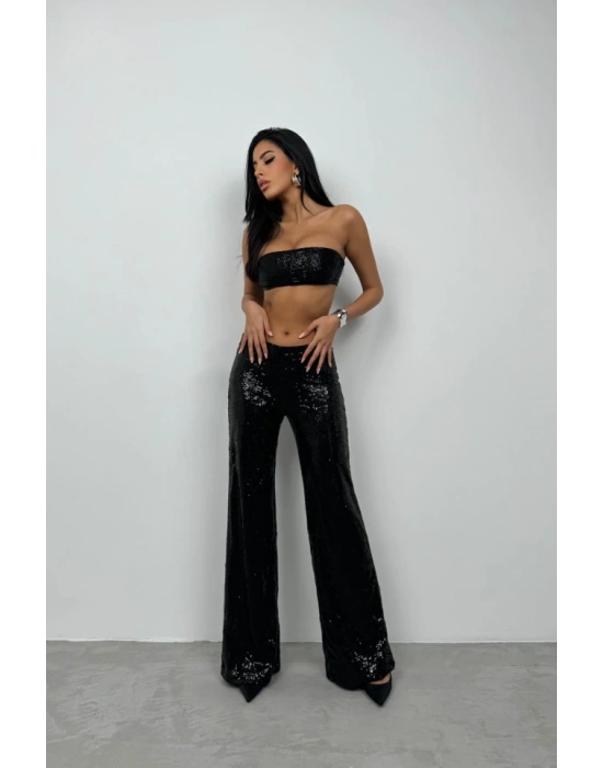 Payetli Wide Leg Pantolon