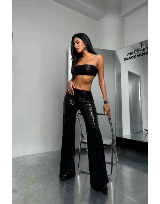 Payetli Wide Leg Pantolon