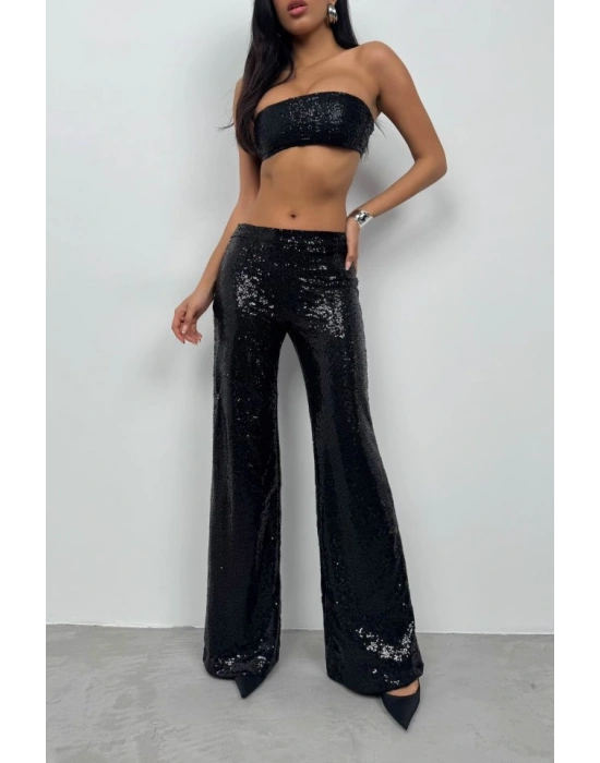 Payetli Wide Leg Pantolon