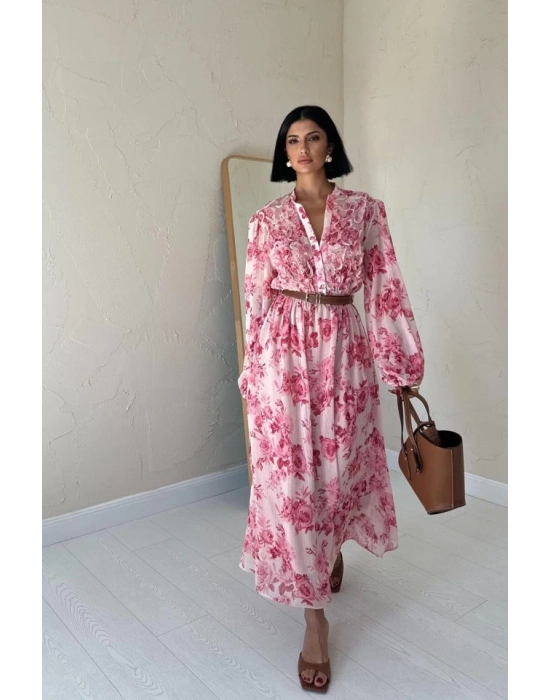 Pembe Biye Detaylı Elbise