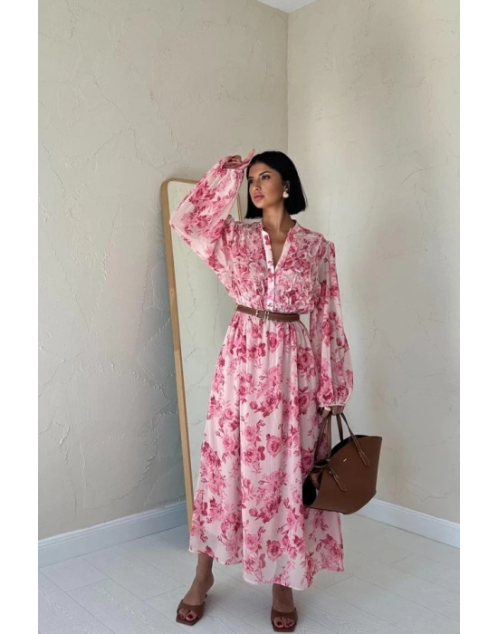 Pembe Biye Detaylı Elbise