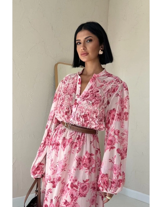 Pembe Biye Detaylı Elbise