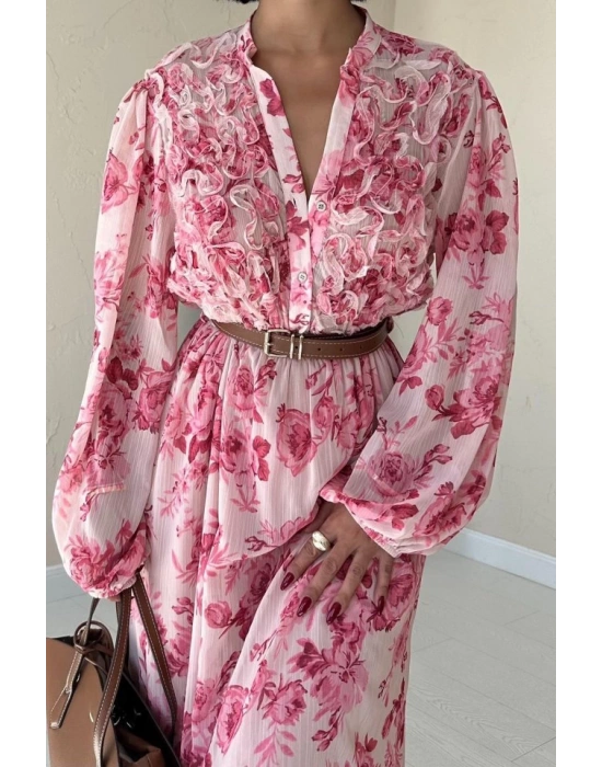 Pembe Biye Detaylı Elbise