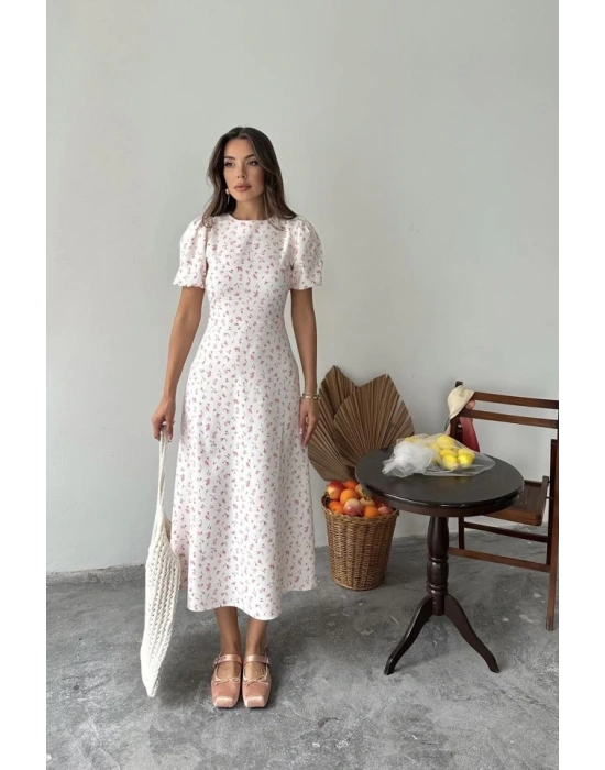 Pembe Dijital Baskılı Atlas Elbise