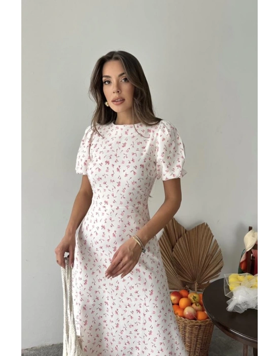 Pembe Dijital Baskılı Atlas Elbise