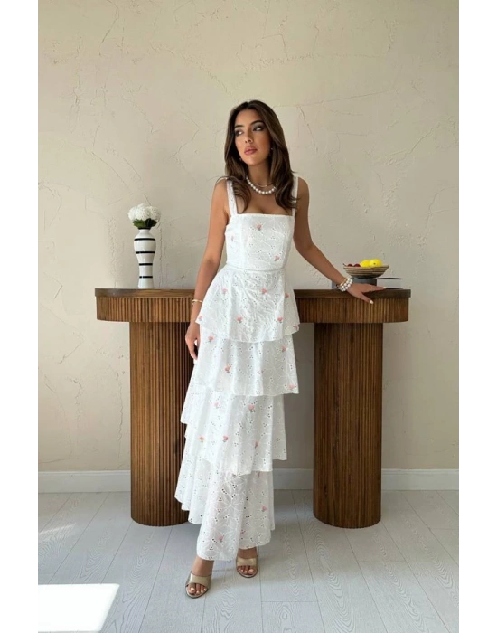 Pembe Kat Kat Arkası Bağlamalı Elbise