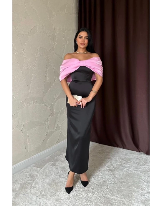 Pembe Önü Fiyonklu Elbise