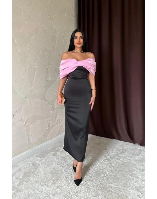 Pembe Önü Fiyonklu Elbise