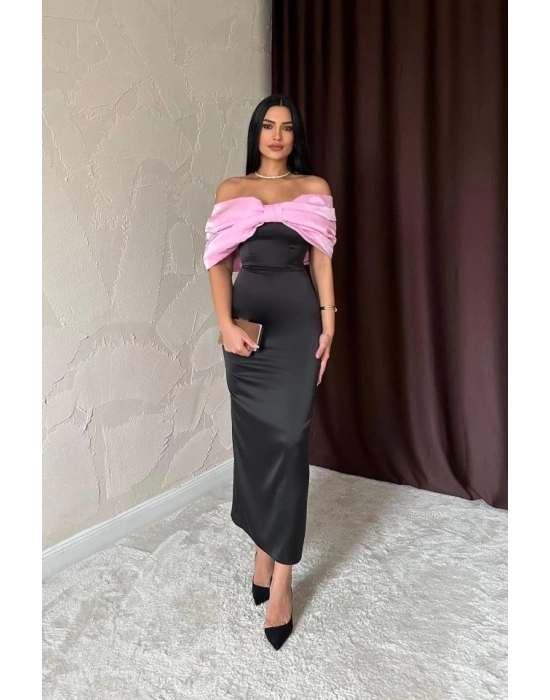 Pembe Önü Fiyonklu Elbise