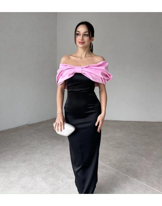 Pembe Önü Fiyonklu Elbise