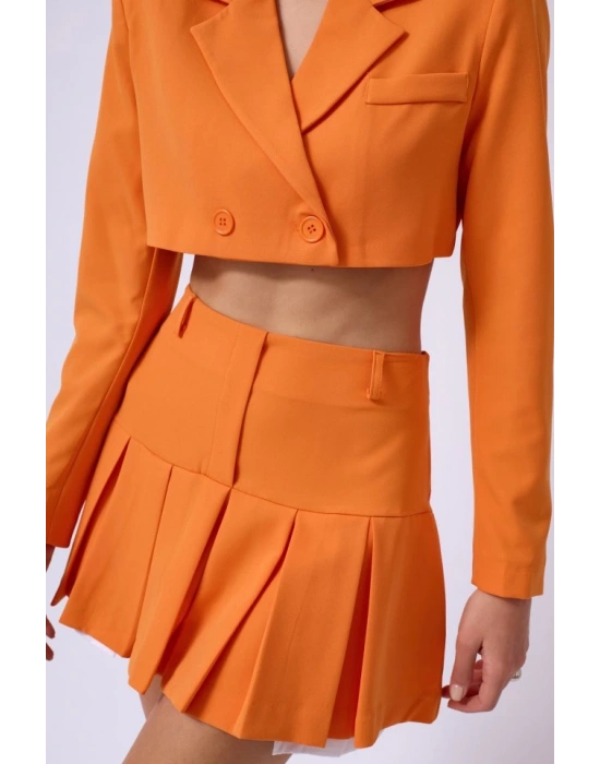 Pileli Etek Crop Ceket Takım