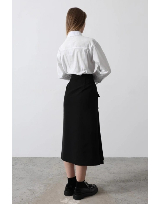 Pileli Kontrast Gömlek Elbise  Beyaz