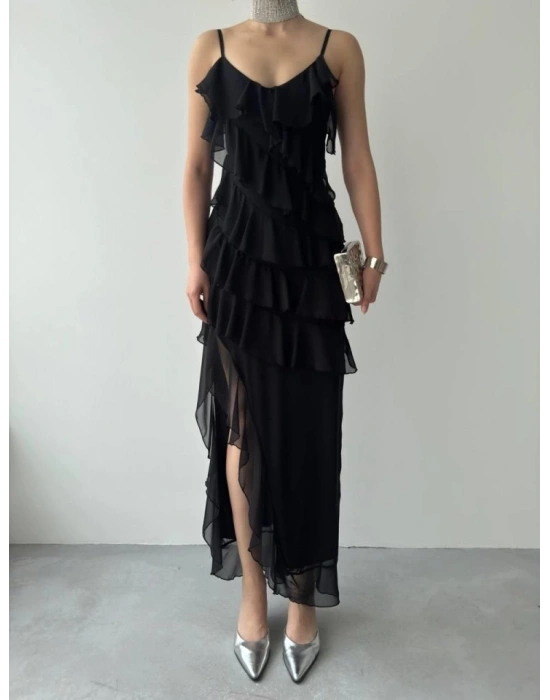 Ples Yırtmaç Detaylı Elbise