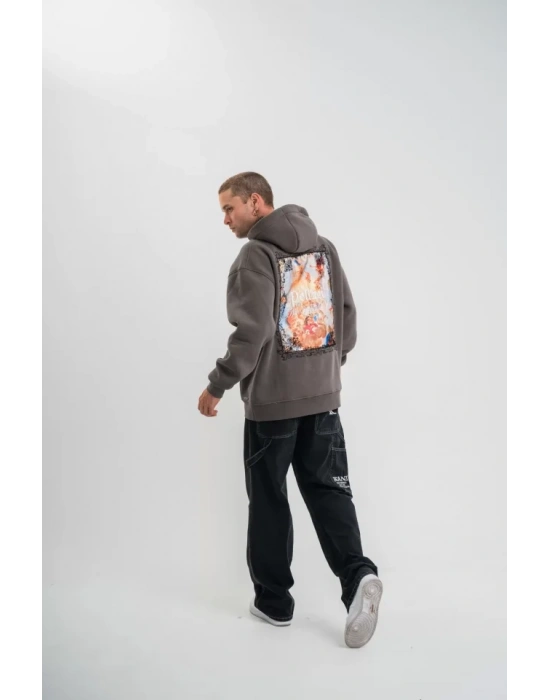 POIZEI Premium Kalite Kapşonlu Dijital Patchli SweatShirt  Füme