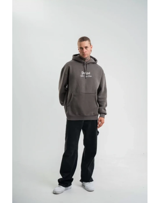 POIZEI Premium Kalite Kapşonlu Dijital Patchli SweatShirt  Füme