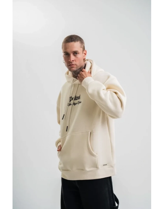 POIZEI Premium Kalite Kapşonlu Dijital Patchli SweatShirt  Krem