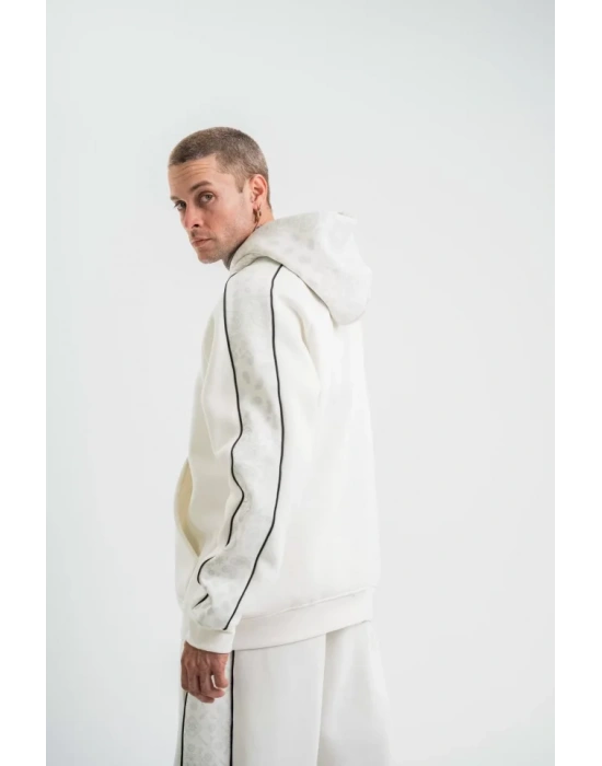 POIZEI Premium Kalite Unisex Kapşonlu Ara Biyeli SweatShirt  Beyaz