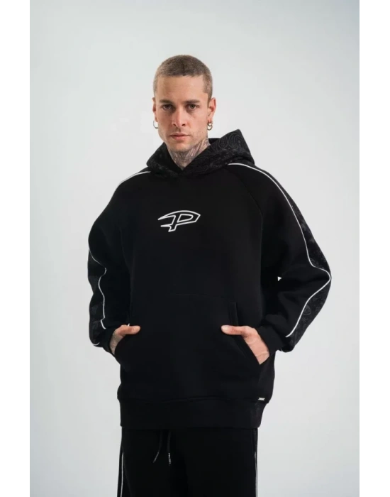 POIZEI Premium Kalite Unisex Kapşonlu Ara Biyeli weathirt  iyah