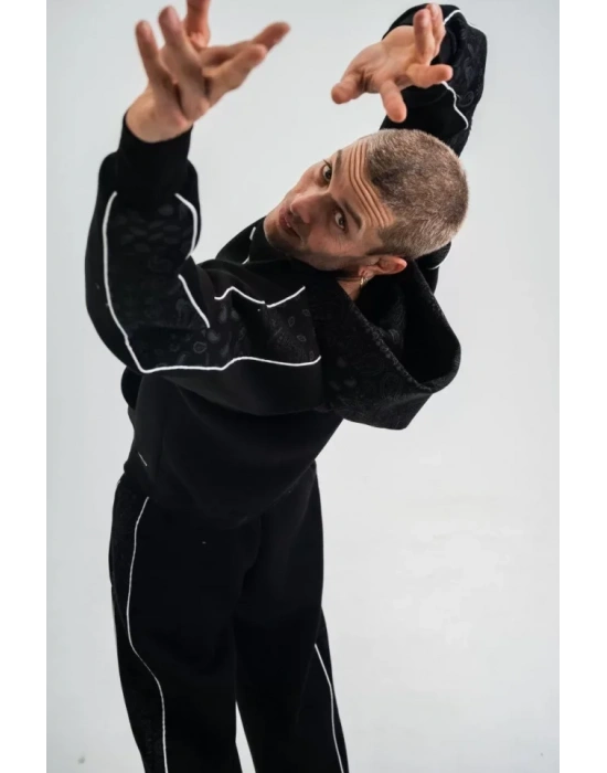 POIZEI Premium Kalite Unisex Kapşonlu Ara Biyeli weathirt  iyah