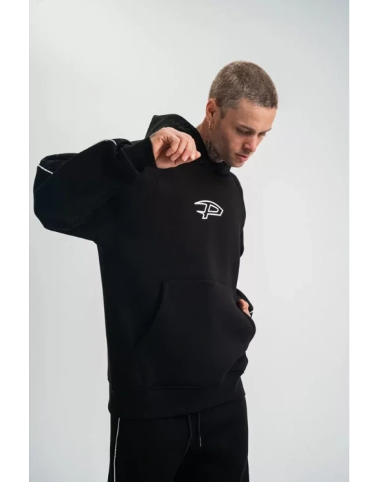 POIZEI Premium Kalite Unisex Kapşonlu Ara Biyeli weathirt  iyah