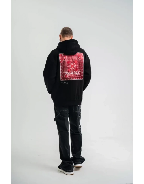 POIZEI Premium Kalite Unisex Kapşonlu Dijital Patchli SweatShirt  Siyah