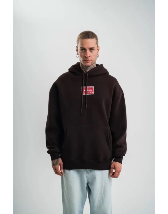 POIZEI Premium Kalite Unisex Kapşonlu Dijital Patchli SweatShirt  Kahve