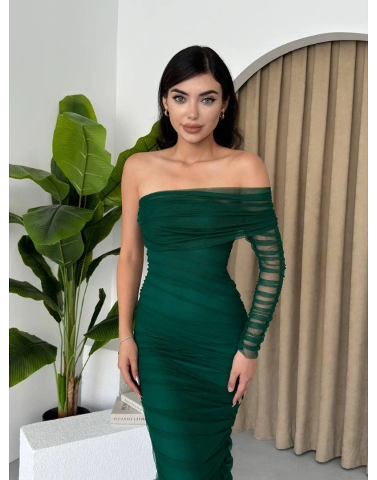 Polack Tek Omuz Tül Elbise